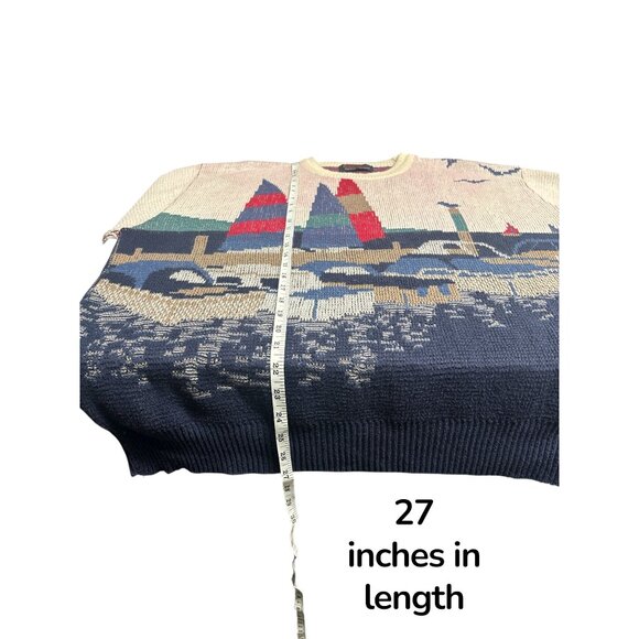 Vintage Sundog Martha’s Vineyard Sailboat Sweater | 80s Coastal Knit Art Scene | - Picture 10 of 11